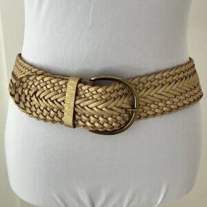 BANANA REPUBLIC - Wide Belt, Genuine Leather, Woven Gold-Metallic Shimmer